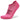 A pink athletic sock with black text and patterns designed for sports activities.